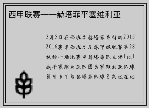 西甲联赛——赫塔菲平塞维利亚